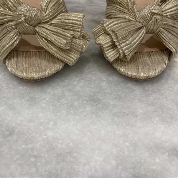 LOEFFLER RANDALL Camellia Platinum Gold Pleated Knot Bow Sandals - Picture 9 of 10